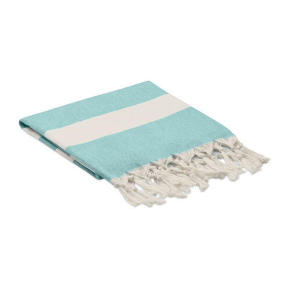Fouta serviette de plage AGOURA bleu clair personnalisé en France