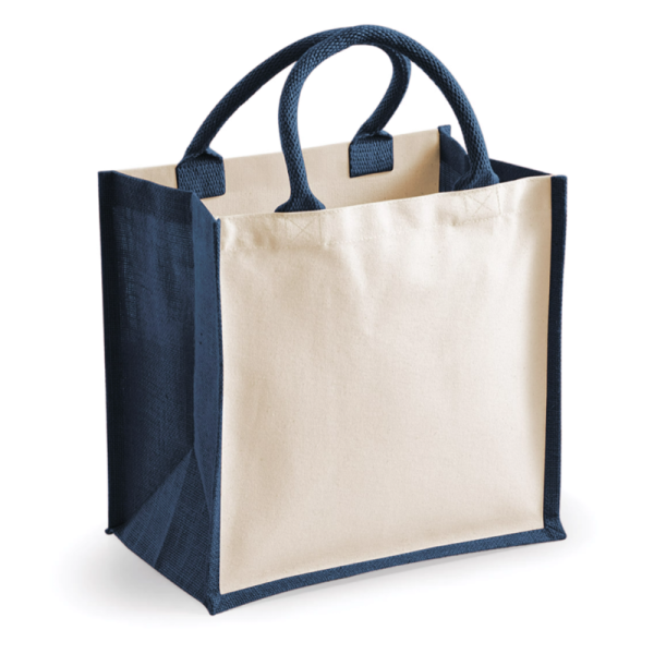 Bolsa de yute bicolor azul marino personalizable