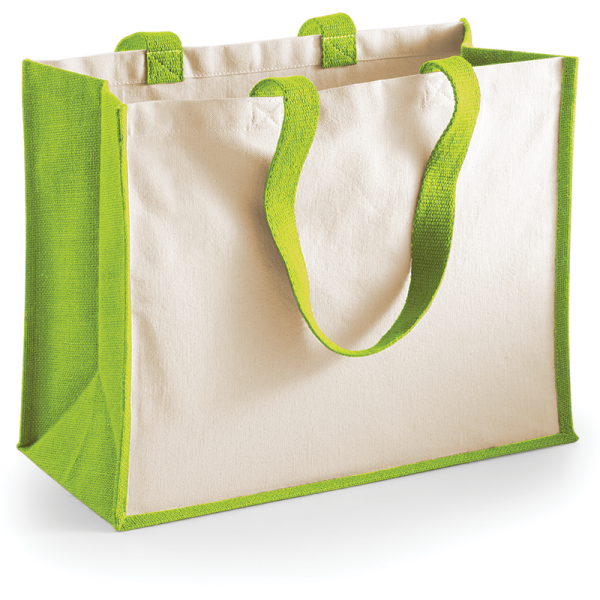 Bolsa de la compra pequeña de yute con asas de colores y fuelle | Sacpub