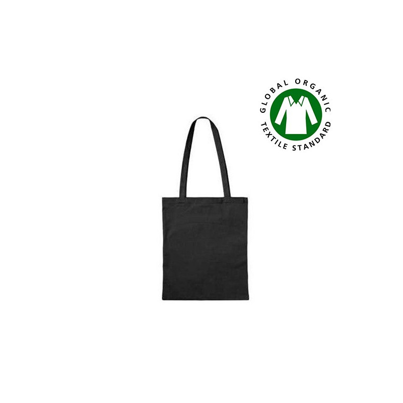 Bolsa negra de algodón orgánico, asas largas Bolsa negra de algodón orgánico, asas largas