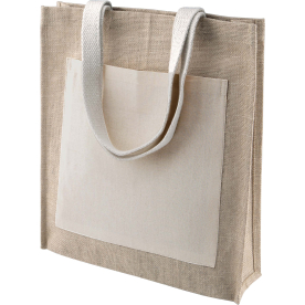 Bolsa de yute personalizada con bolsillo de algodón de Sacpub bolsa de asas al por mayor promocional